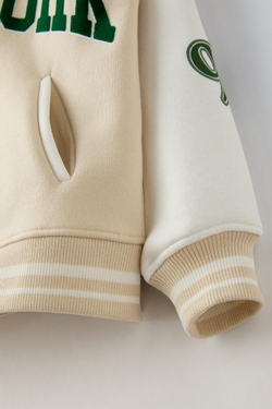 ZARA БОМБЕР В СТИЛЕ ПРЕППИ NEW YORK, ПЕСОЧНЫЙ