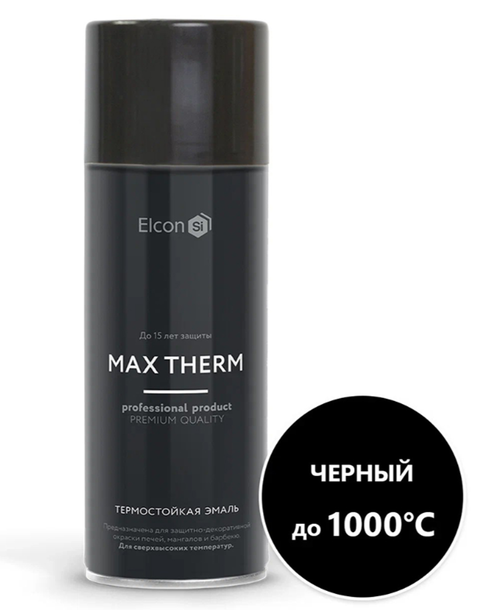 Аэрозольная термостойкая эмаль Elcon Max Therm, до +1000 °С, 520 мл, RAL 9005, черная