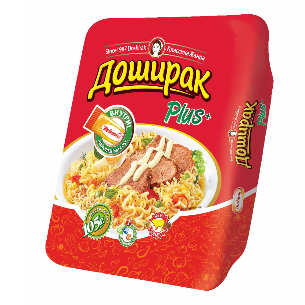 Лапша Доширак Plus говяжья контейнер, 105 г