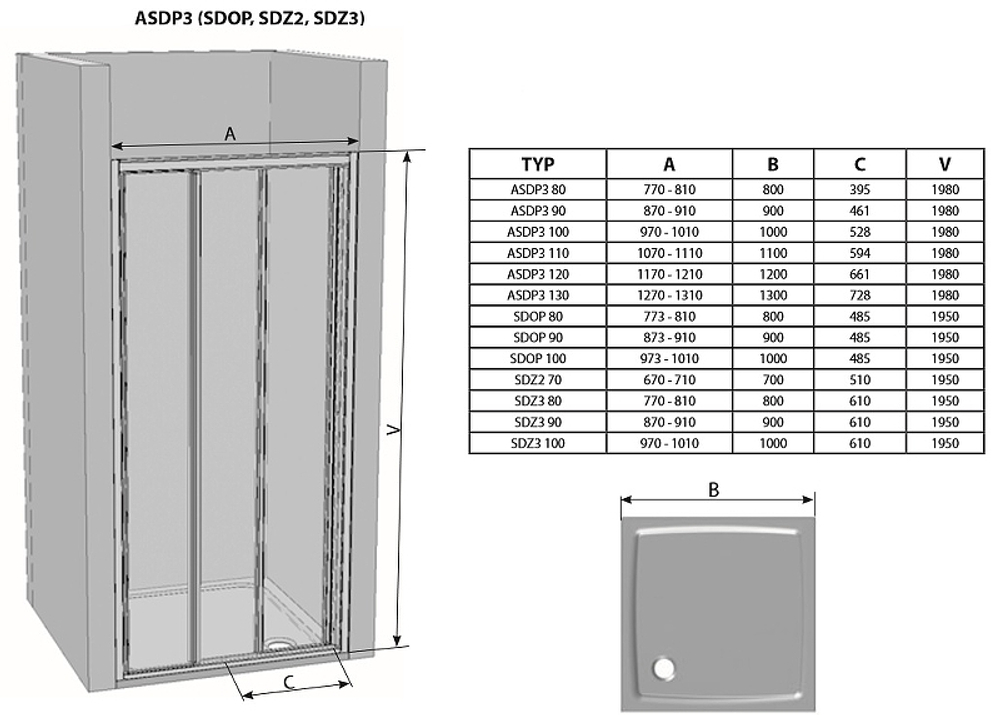Душевая дверь Ravak Supernova ASDP3-90 00V701R2Z1 профиль Белый стекло Transparent