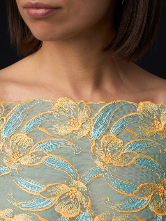 05-171 ОПТ Вышивка на неэл. сетке 22 см, бирюза/оранж