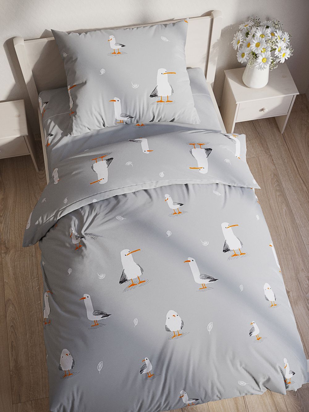 Постельное белье полисатин Simple House "Кэмпбелл" 1,5-сп Наволочка 50x70 см 1 шт Простынь на резинке 90x200 см Пододеяльник 145x215 см