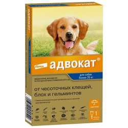 Капли на холку против блох, клещей и круглых гельминтов Elanco Адвокат для собак от 25 до 40кг, 1пипетка