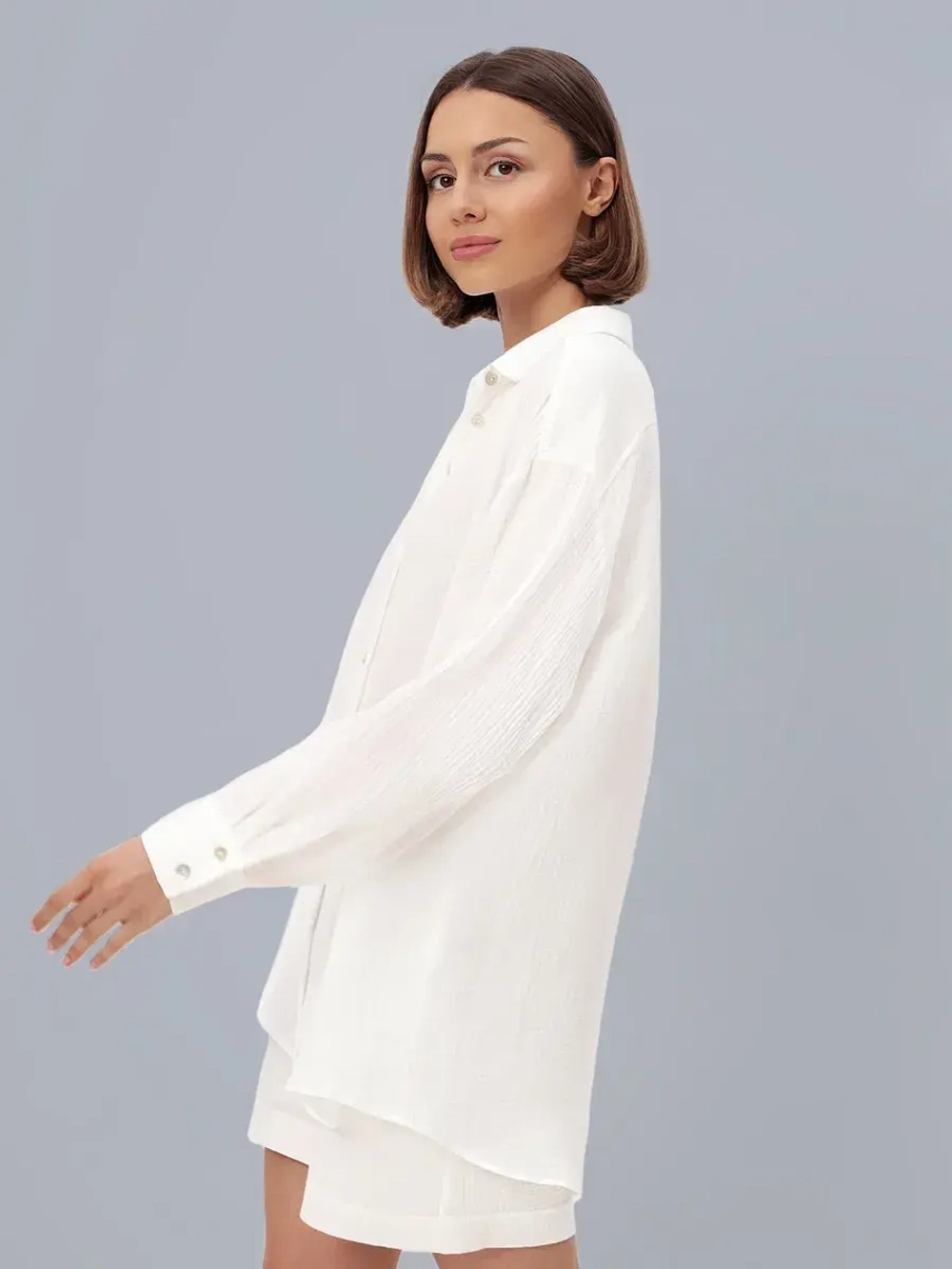 Костюм - пижама с шортами из муслина домашний оверсайз