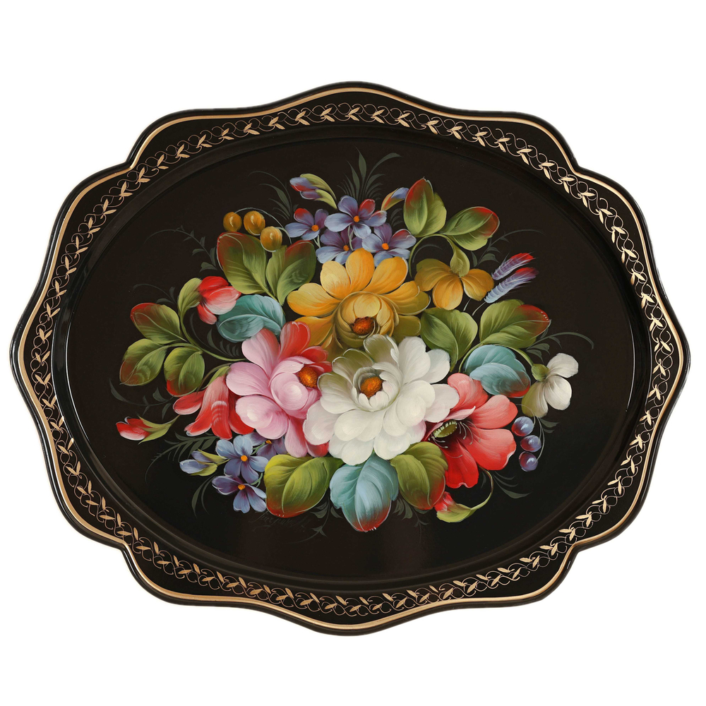 Жостовский поднос декоративный, размер 38х30 см (A15), металлический