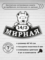 Адресная табличка с собакой породы Стаффордширский бультерьер, 60х43 см.