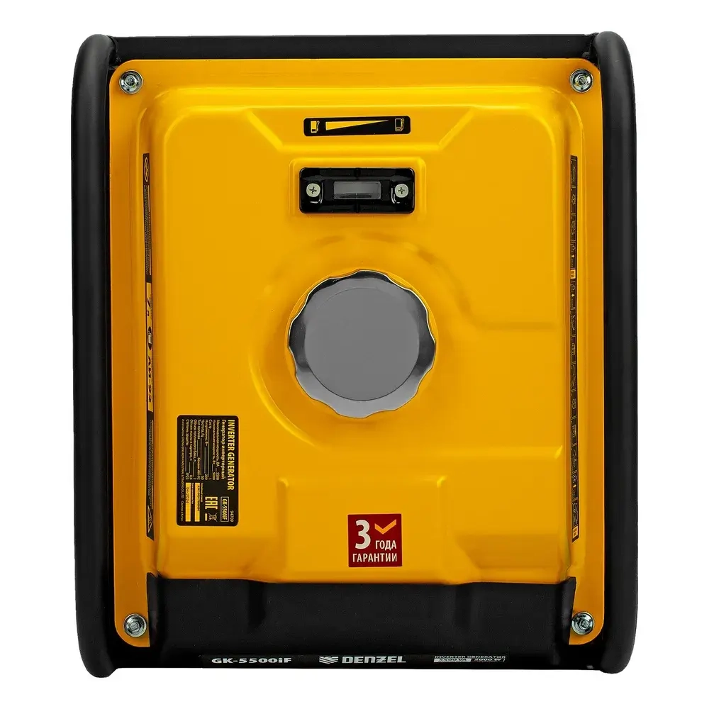 Генератор инверторный DENZEL GK-5500iF, 5.5 кВт и 236 см3 объем двигателя, 7 л объем топливного бака, ручной старт, 2 розетки и выход USB 5В, клеммы постоянного и переменного тока, 94709