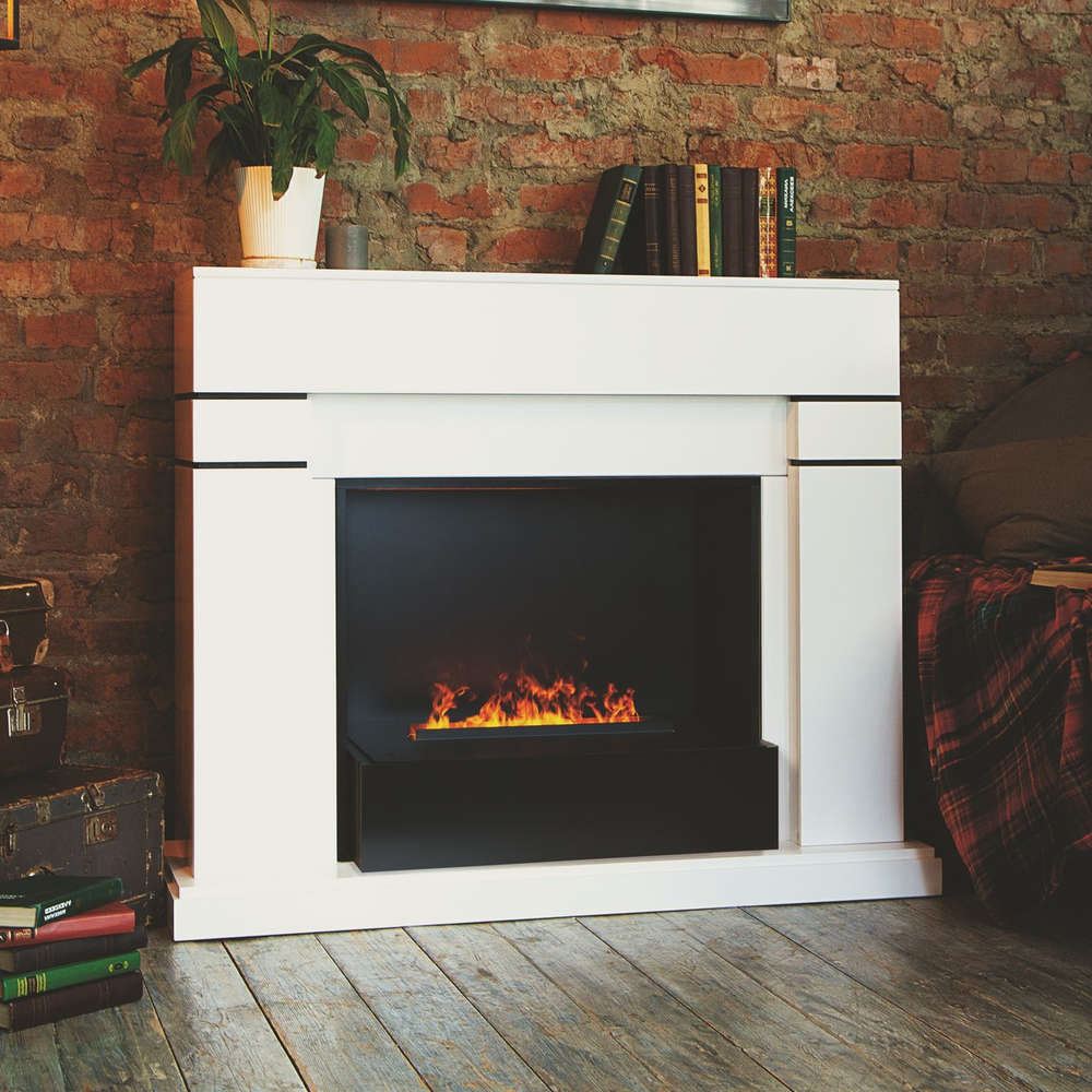 Электрокамин RealFlame Lindelse 26 WT белый с очагом 3D Cassette 630 Black Panel