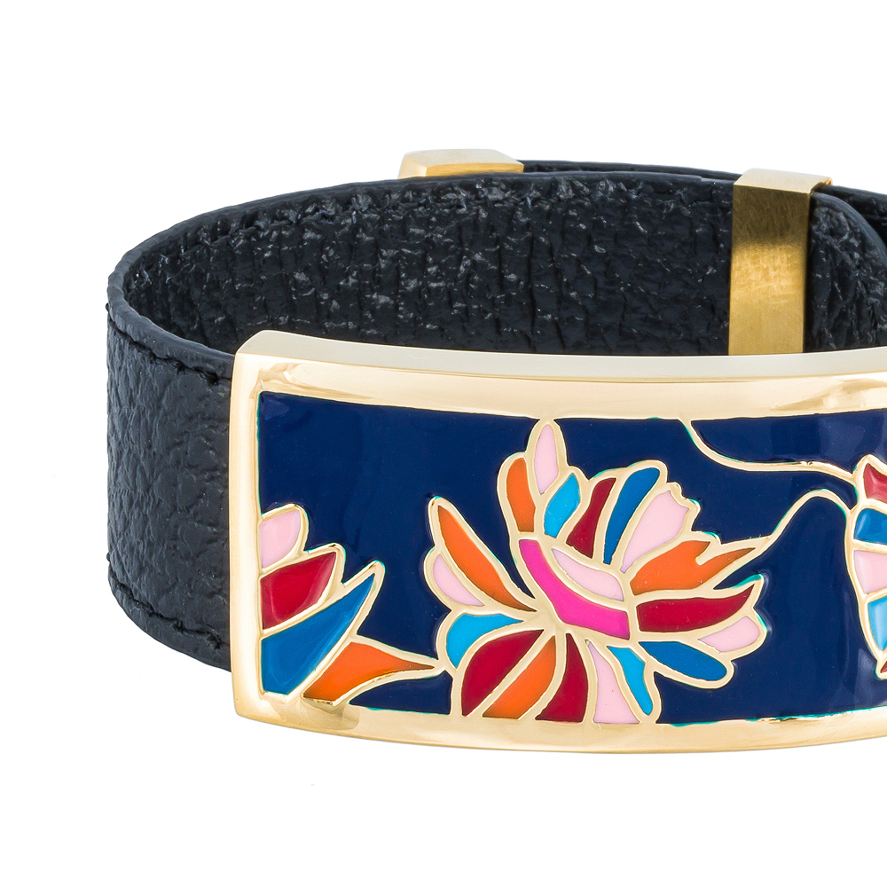 Браслет Fiore Luna на черном кожаном ремешке CB13599-10