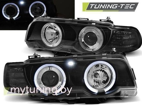 Передние фары angel eyes led black для BMW 7 E38
