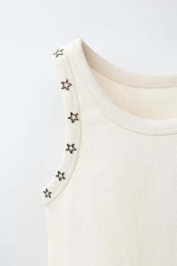 ZARA ТОП С ЗАКЛЕПКАМИ, БЕЖЕВЫЙ