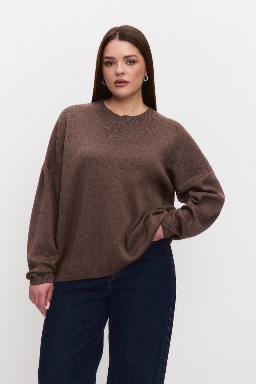 Джемпер вязаный с круглым вырезом, трюфель