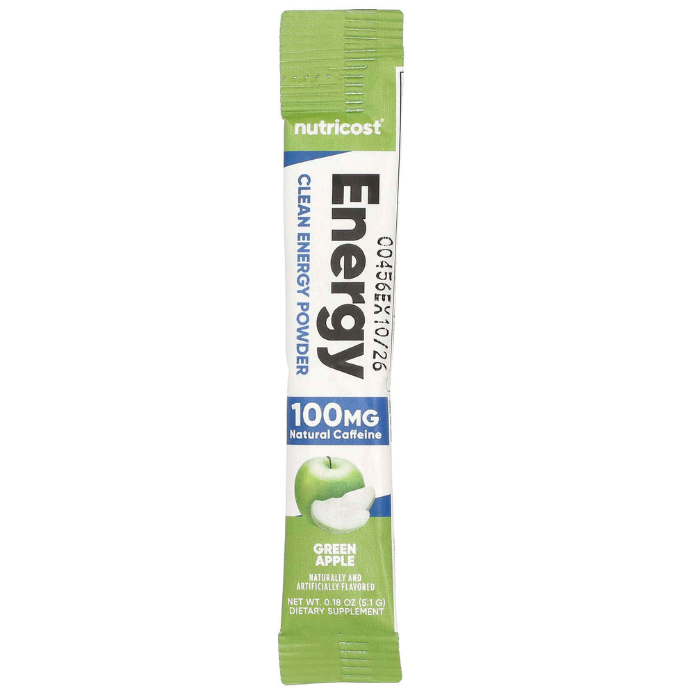 Nutricost, Energy, Clean Energy в порошке, зеленое яблоко, 20 пакетиков по 5 г (0,18 унции)