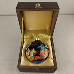 Елочный шар с росписью Палех "Тройка" в футляре