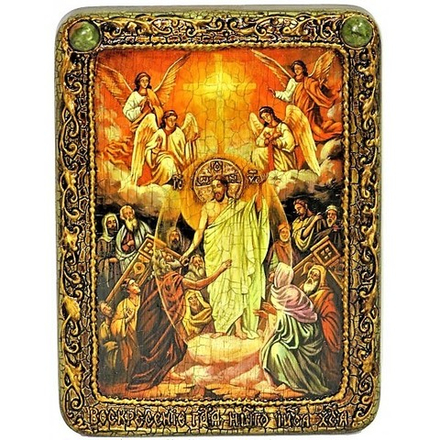 Инкрустированная Икона Воскресение Христово - Пасха (20*15см., Россия) на натуральном дереве, в подарочной коробке