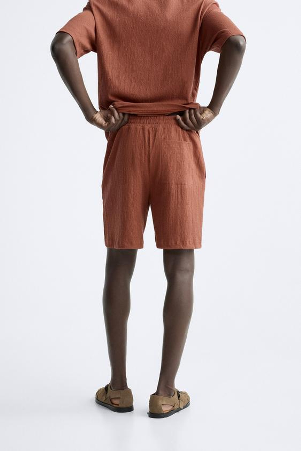 ZARA ШОРТЫ ИЗ РЕЛЬЕФНОЙ ТКАНИ, ОХРА