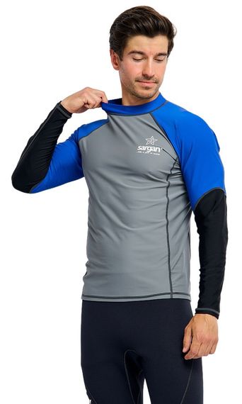 Футболка рашгард лонгслив Sargan Агидель UPF 50+ мужская серо-синяя роял-черный