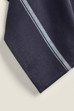 ZARA HOME ПОЛОСАТОЕ ЛЬНЯНОЕ ПОЛОТЕНЦЕ, СИНИЙ