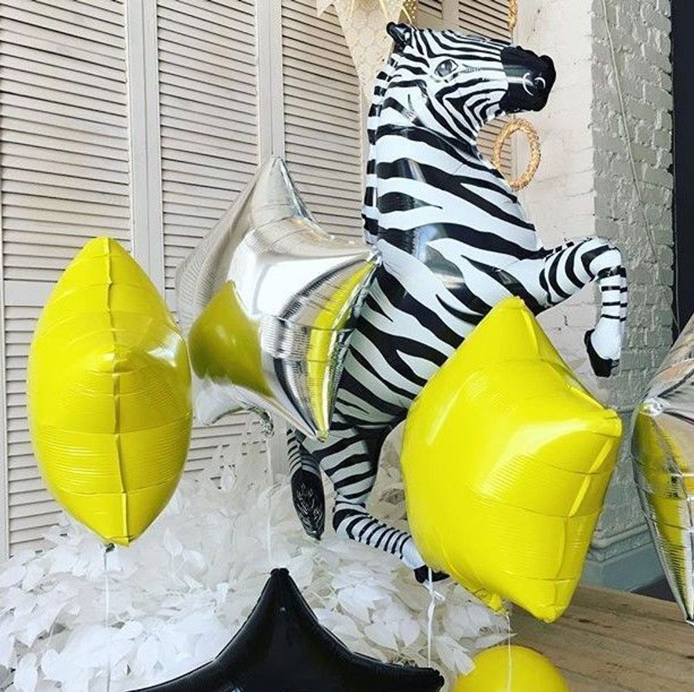 Шар 42"/107 см Зебра, Черный 1 шт.