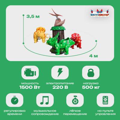 Электрическая Аттракцион карусель «Мир Динозавров», 4×4×3,5 м