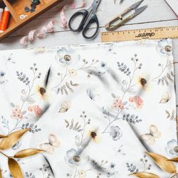 Ткань оксфорд 210 лёгкие цветочки веточки