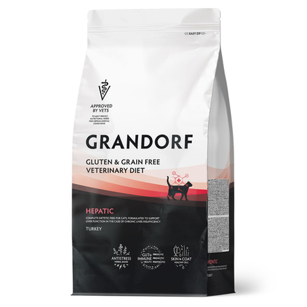 Полнорационный диетический корм для кошек, для поддержания функции печени при ХПН GRANDORF VETERINARY DIET Cat HEPATIC 400 г