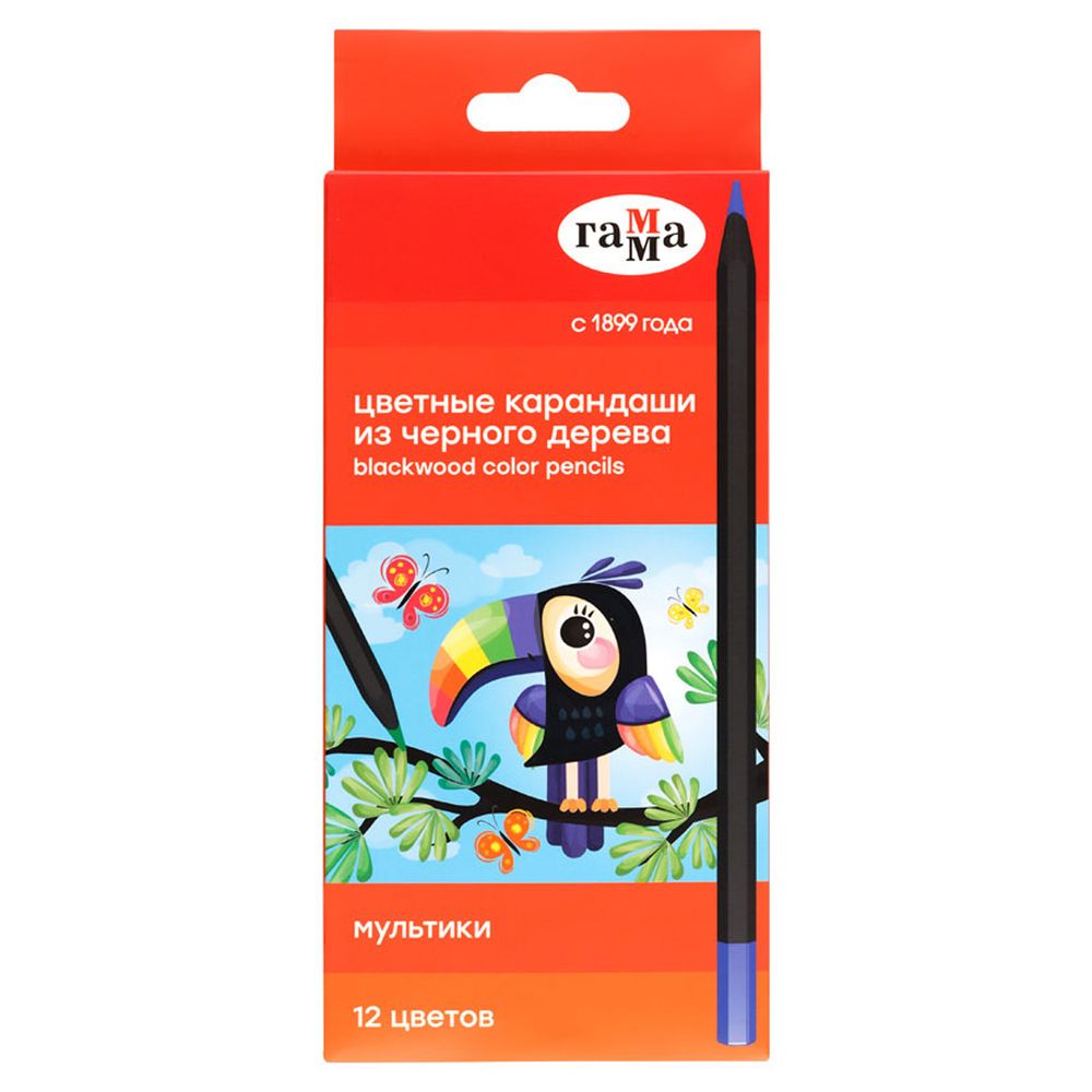 Карандаши цветные трехгранные 12цв. Гамма Мультики, черное дерево