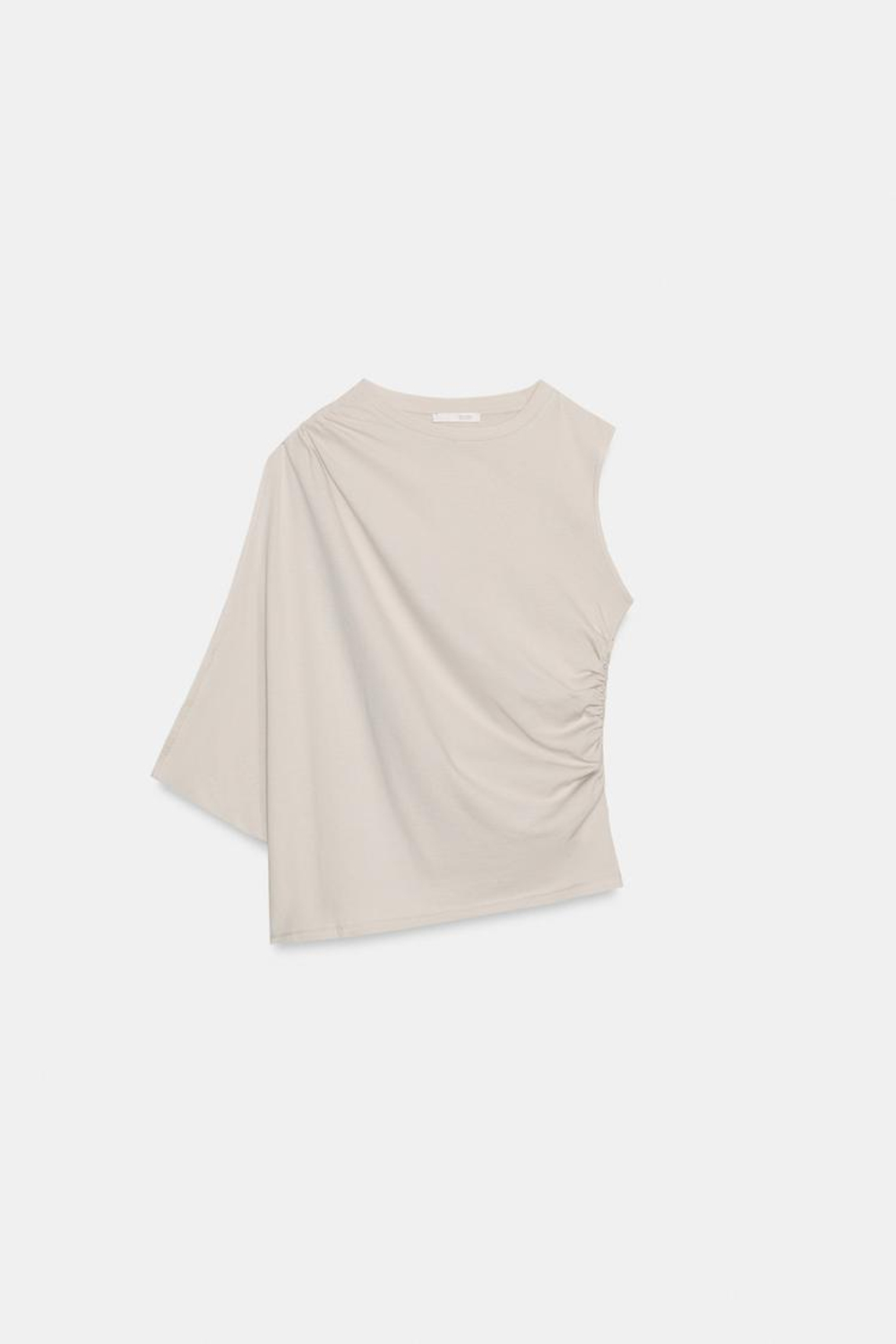 ZARA ДРАПИРОВАННЫЙ ТОП АСИММЕТРИЧНОГО КРОЯ, КАМЕННО-СЕРЫЙ