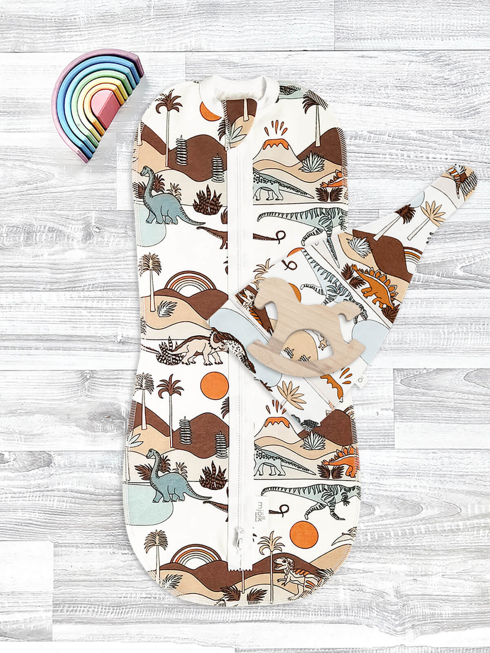 Пеленальный кокон и шапочка Mjölk Динозавры