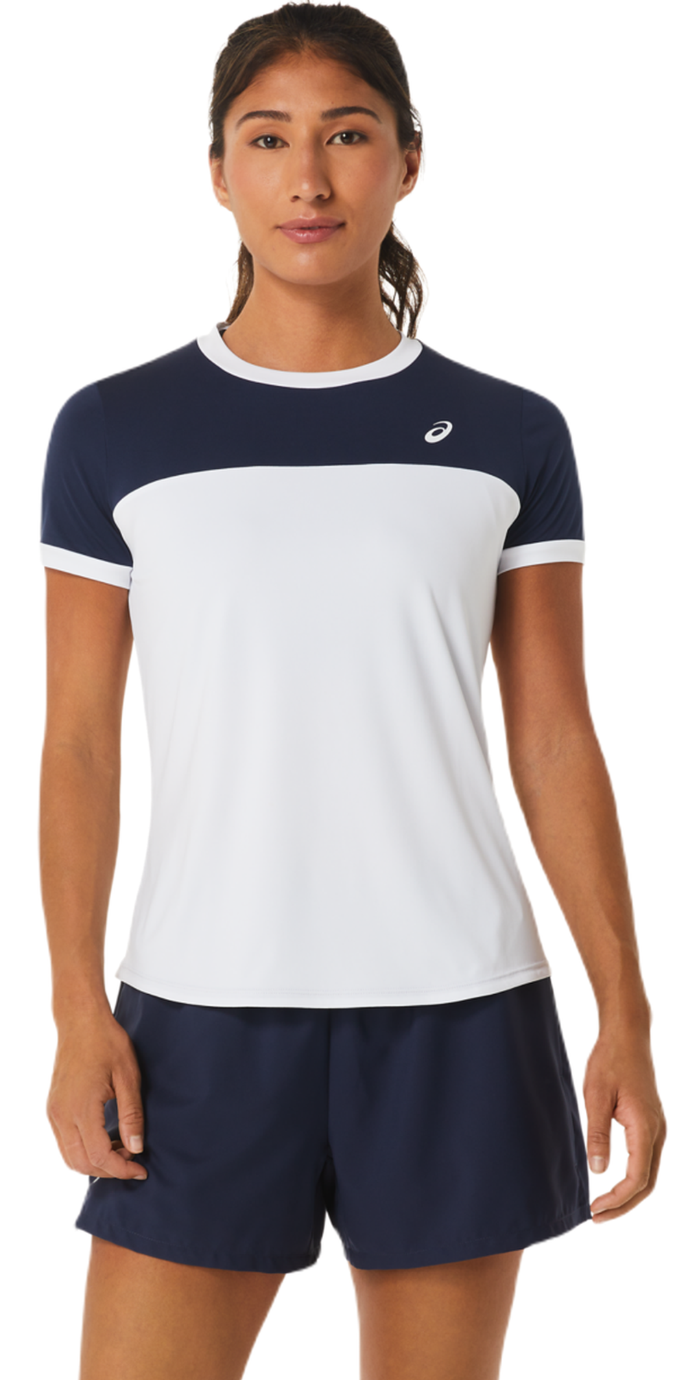 Женская теннисная футболка Asics Court Short Sleeve Top - brilliant white/midnight