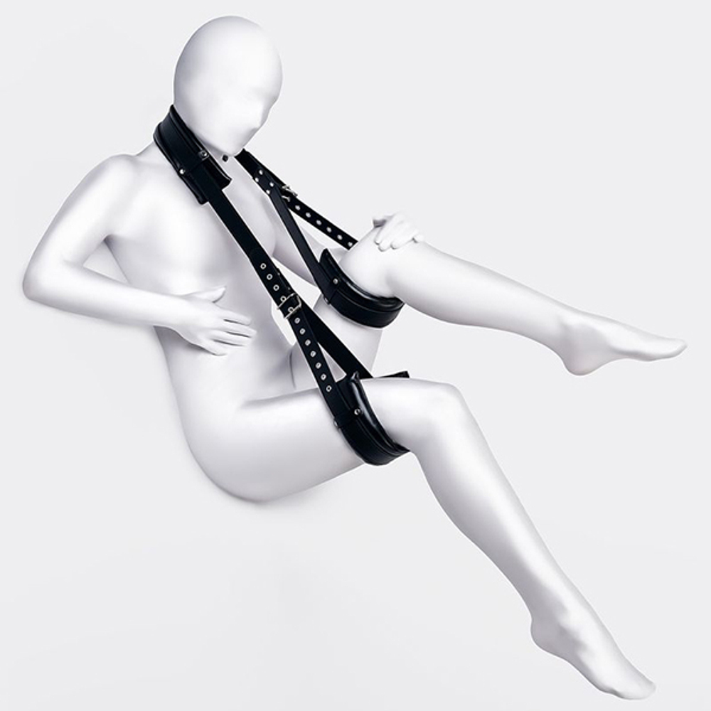 Черные кожаные стропы для фиксации 145см ToyFa Anonymo 310703