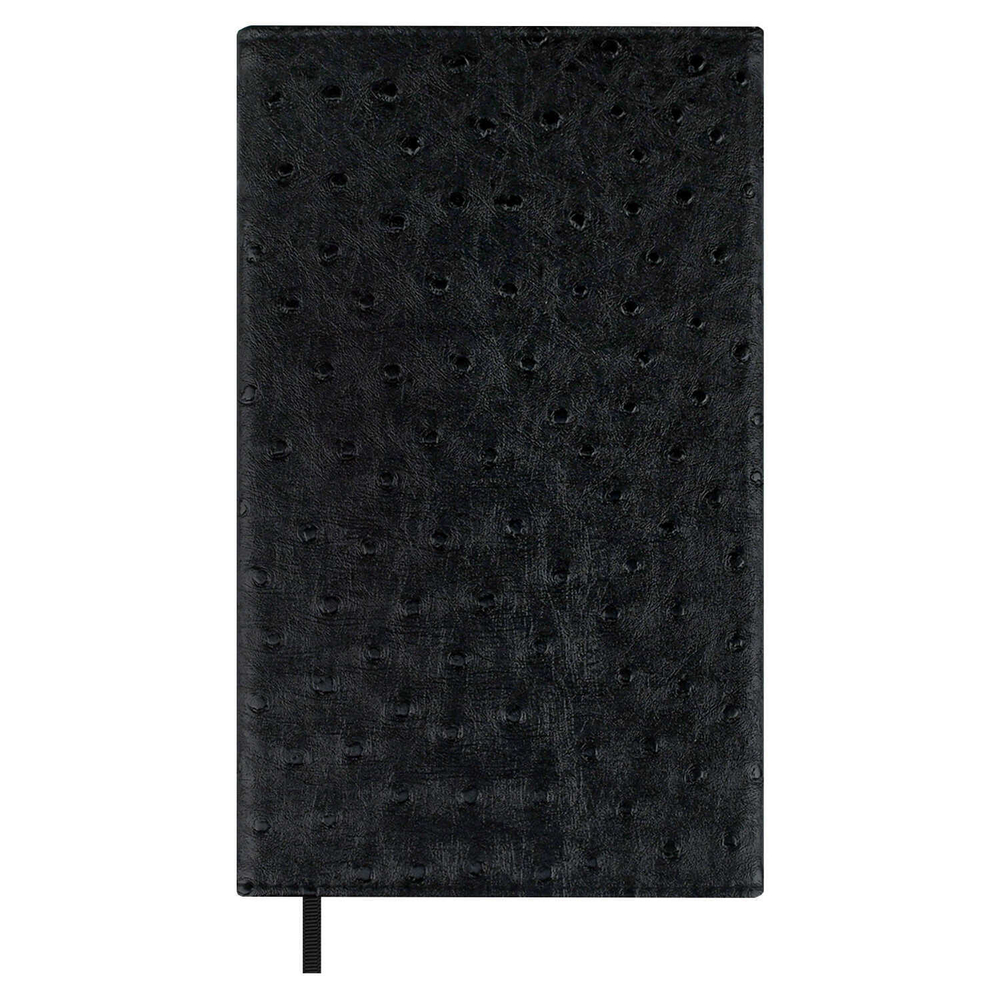 Ежедневник недатированный ESCALADA, А5, 160 л., арт. 70668/ 15 СТРАУС ЧЁРНЫЙ (кожзам: 126х211 мм, твёрдый переплёт, материал обложки: искусственная кожа "Страус"; способ крепления блока: ниткошвейный; декор: металлический шильд с декоративной металли