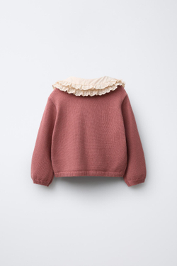 ZARA ВЯЗАНЫЙ КАРДИГАН С ДВОЙНЫМ ВОРОТНИКОМ, МЯГКИЙ РОЗОВЫЙ