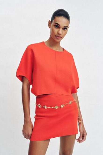 ZARA ТРИКОТАЖНАЯ МИНИ-ЮБКА, КОРАЛЛОВЫЙ/КРАСНЫЙ