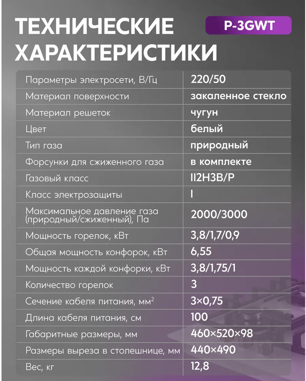 Варочная панель газовая OASIS P-3GWT