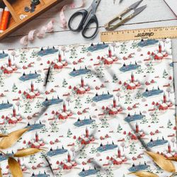 Ткань блэкаут зимняя деревушка