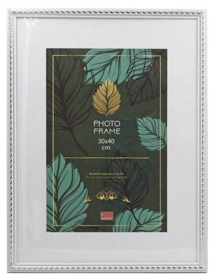 Фоторамка пластик 30х40 см Виток белый с серебром