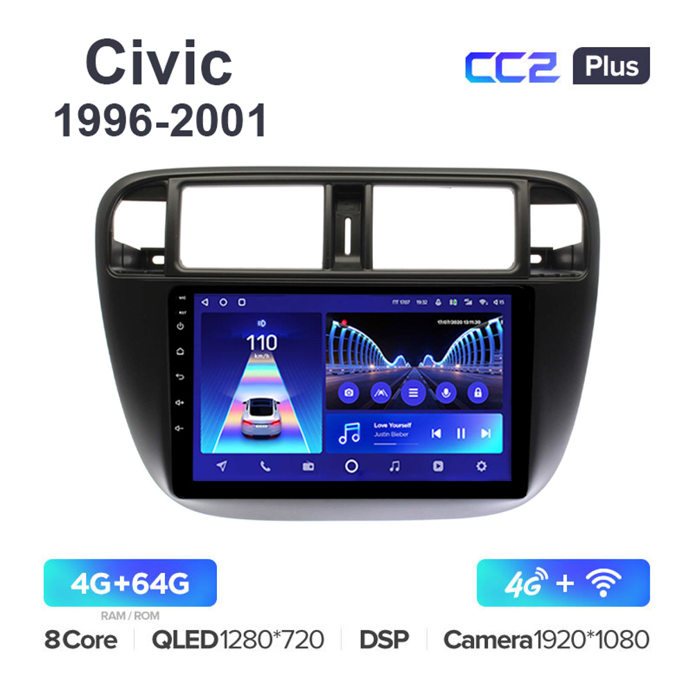 Teyes CC2 Plus 9"для Honda Civic 1996-2001  (прав)