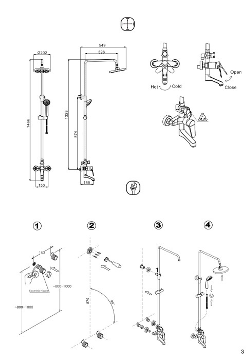 Душевая колонна со смесителем для ванны Bravat Eco