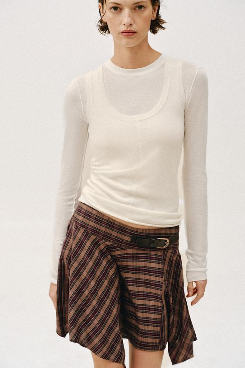 ZARA МИНИ-ЮБКА В КЛЕТКУ С ПРЯЖКОЙ, РАЗНОЦВЕТНЫЙ