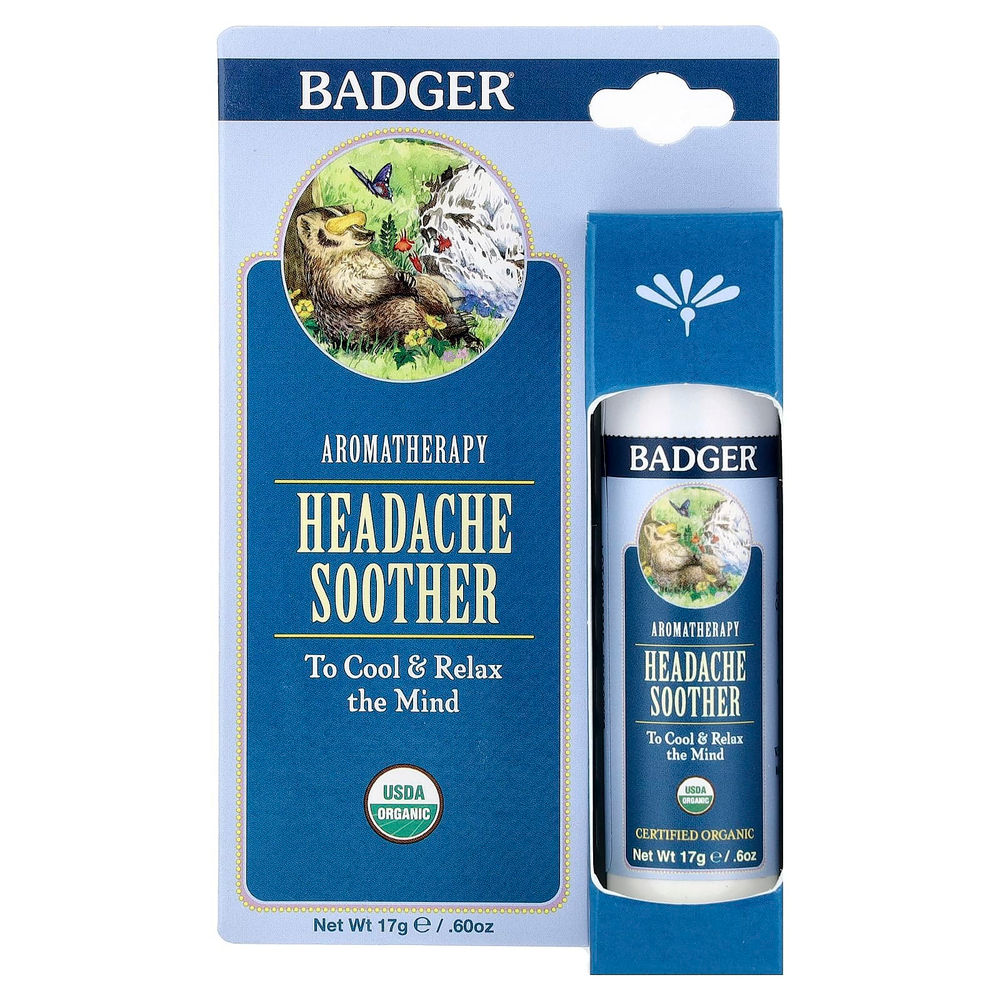 Badger, ароматерапия, средство от головной боли, перечная мята и лаванда, 17 г (0,60 унции)