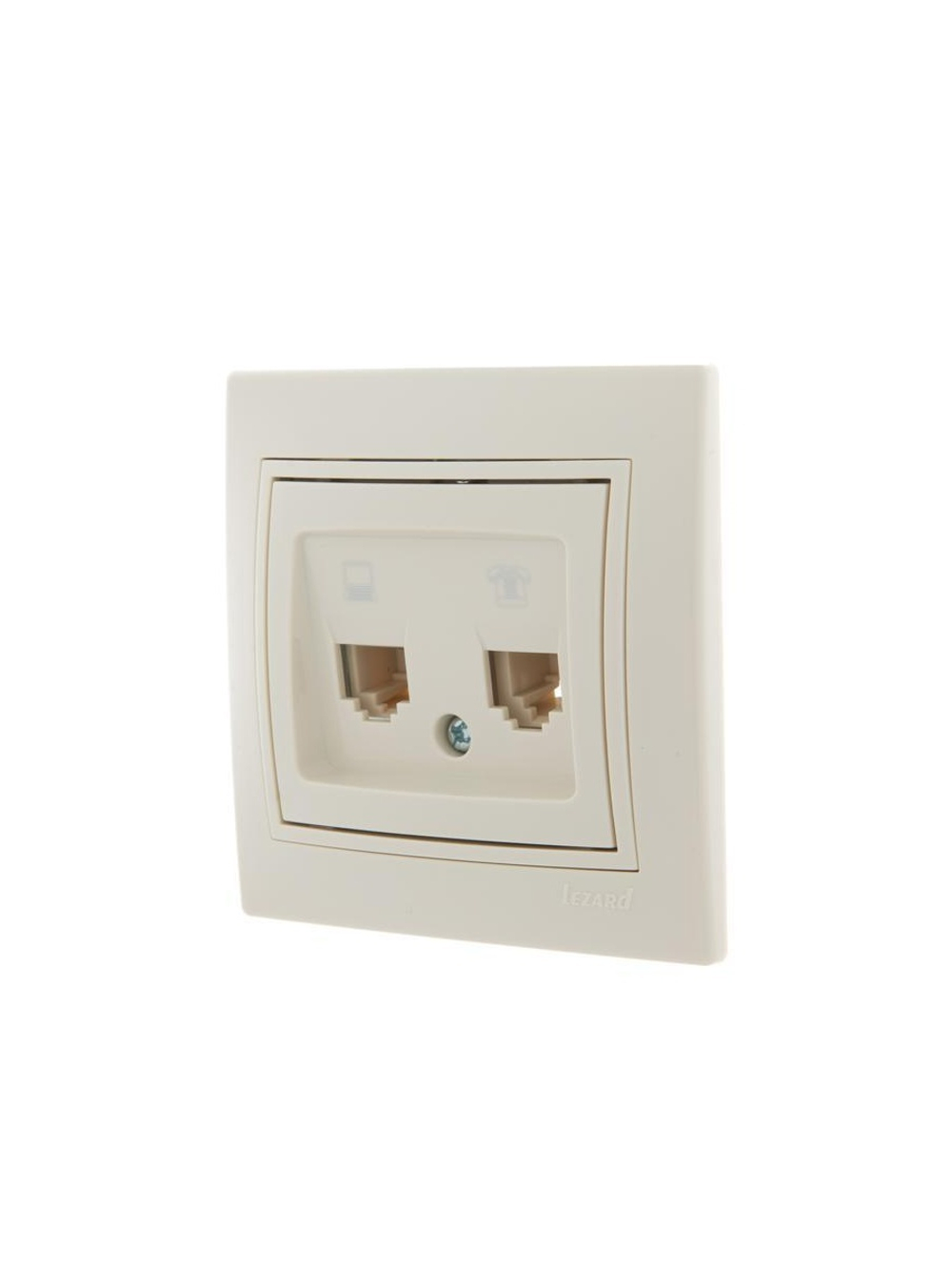 Розетка компьютерная + телефонная 2-м СП Mira RJ45 + RJ11 крем./крем.. LEZARD 701-0303-143