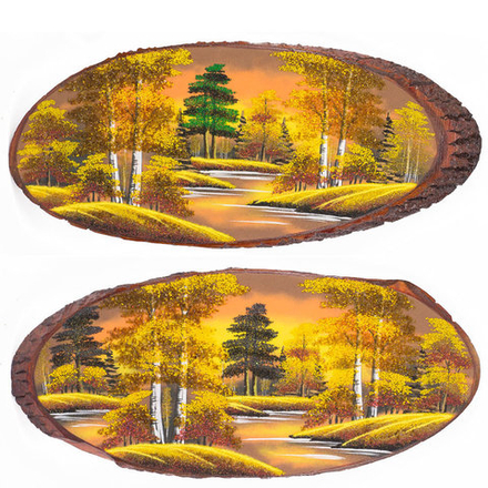 Панно на срезе дерева "Осень янтарная" горизонтальное 75-80 см R111085