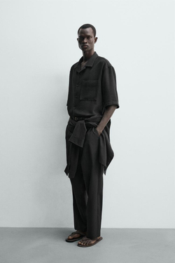 ZARA РУБАШКА BOXY FIT ИЗ РЕЛЬЕФНОЙ ТКАНИ, ЧЕРНЫЙ