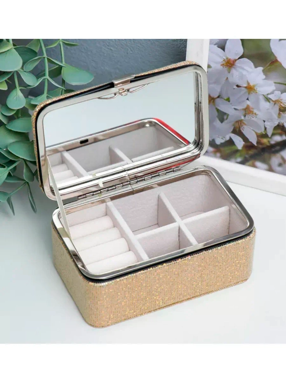 Шкатулка кожзам для украшений Мелкие квадратики золото