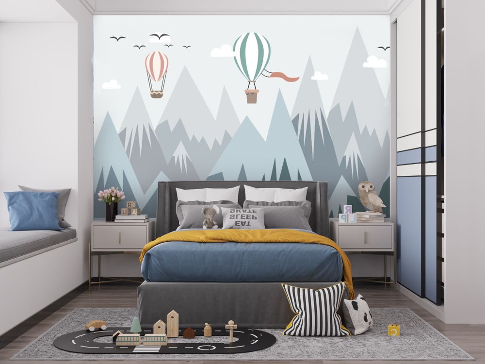 Фотообои горы и воздушные шары