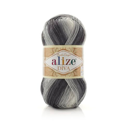 Дива батик (Diva batik) пряжа Alize 100%микрофибра (акрил) 5х100г/350м (1900 бело-серо-черный)