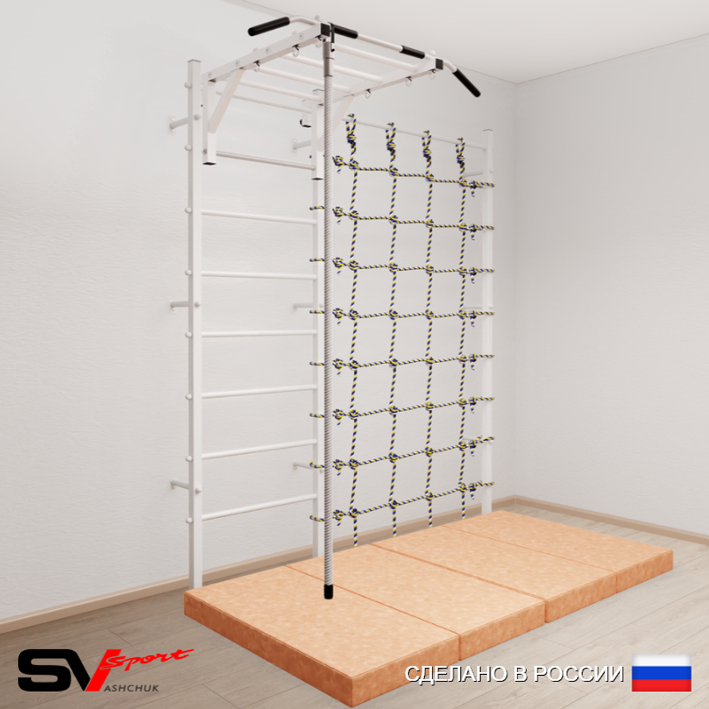 Шведская стенка Sv Sport усиленная 62940 (Турник рукоход/Канат/Мат 2м/Канатный лаз)