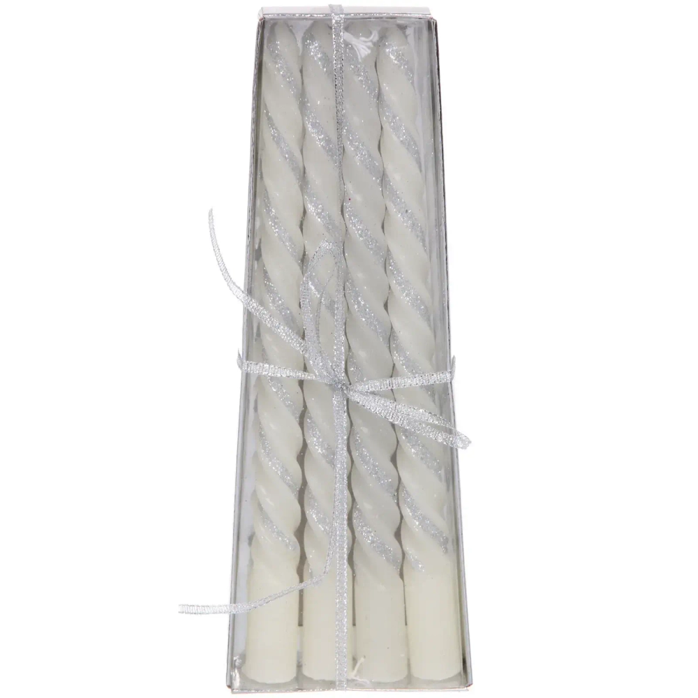 Свеча «Праздник» (набор 4 шт) 20 см, Белый/Серебро