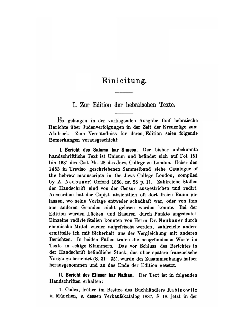 Hebräische Berichte Über Die Judenverfolgungen Während Der Kreuzzüge | Adolf Neubauer
